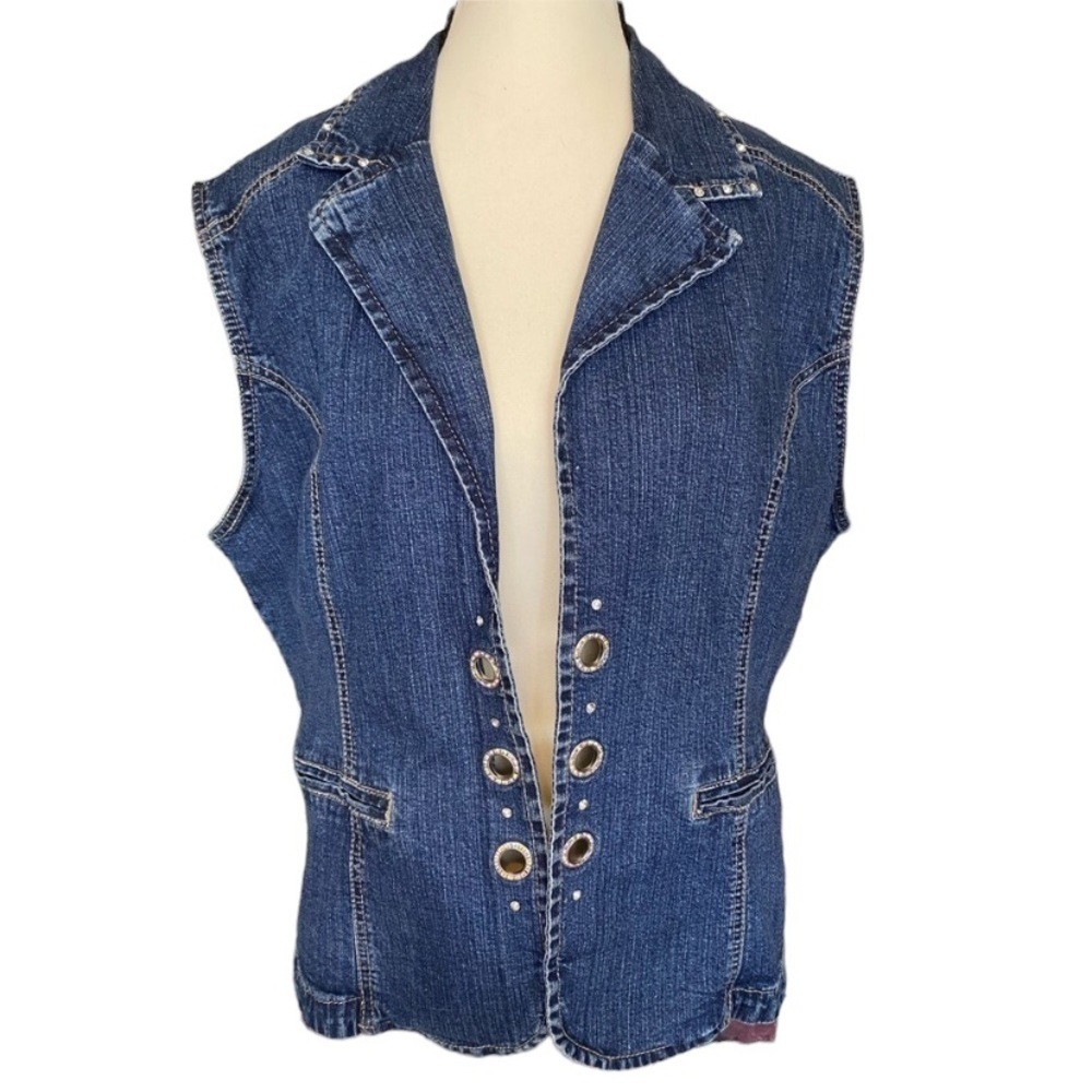 Ethyl vintage denim studded sparkle jean denim moto biker vest size XL
